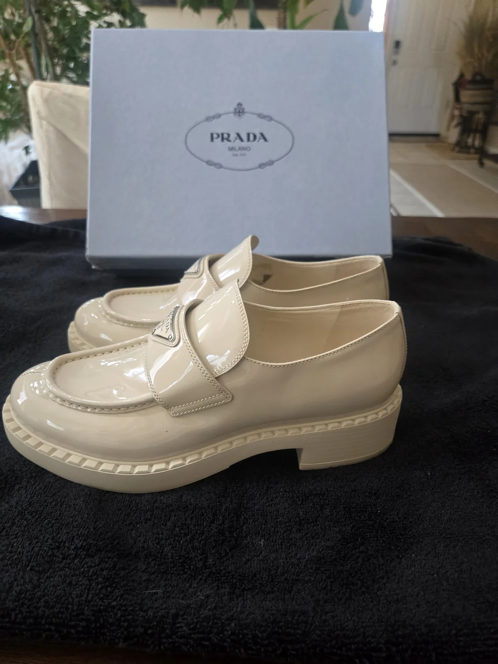 Prada Women's Cream Patent Leather Loafers Size 11/42 EUC - WORN ONCE